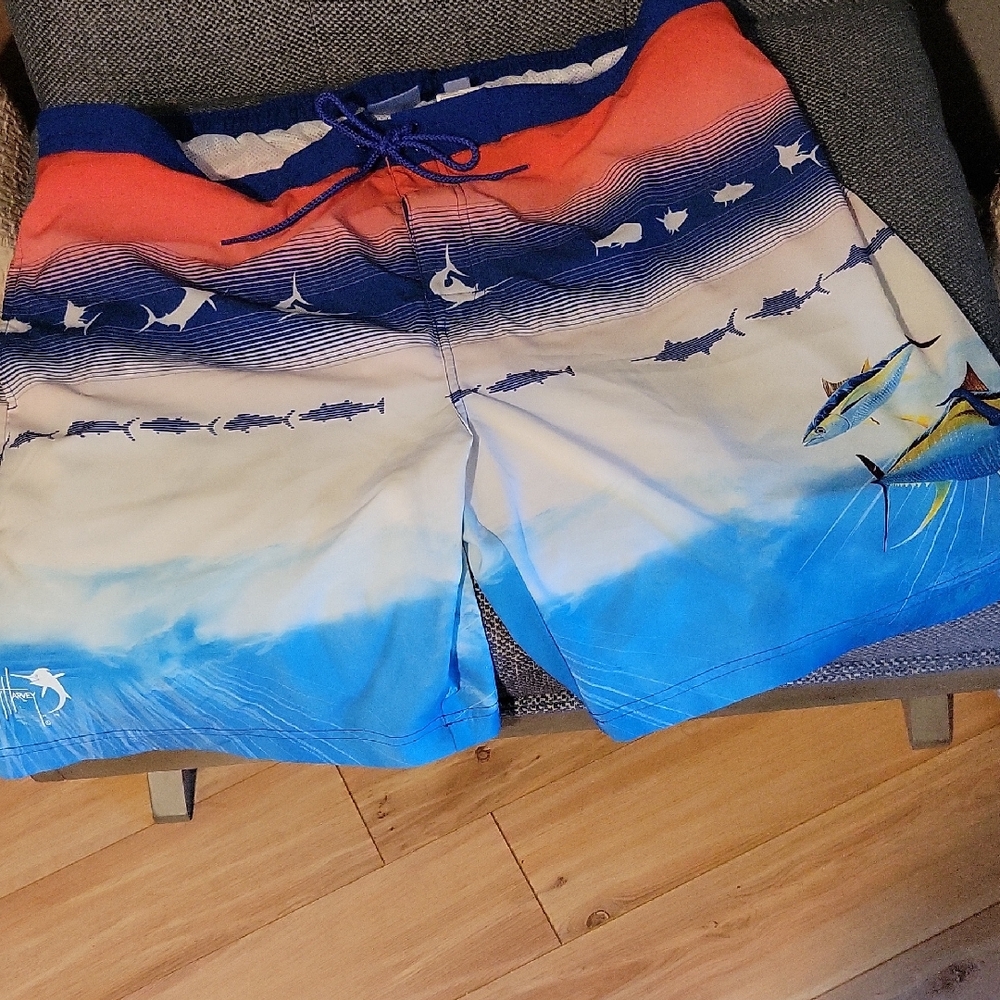NWOT Guy Harvey Fishing Blue and Red Swim Trunks